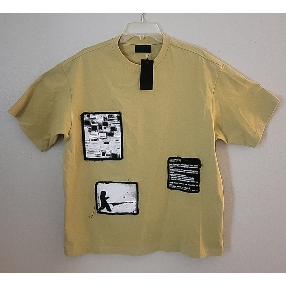 NWT $79 RTA Men's Colin Oversized Short Sleeve Tee Sage Yellow Digital Patch SM